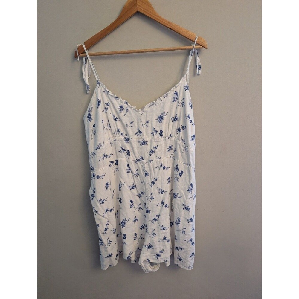 Abercrombie Linen White Blue Floral Romper Size XL